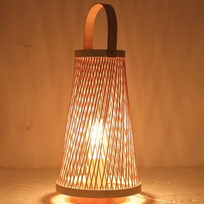 Lámpara de Mesa Minimalista de Tejido de Bambú Ovalado con 1 Luz 