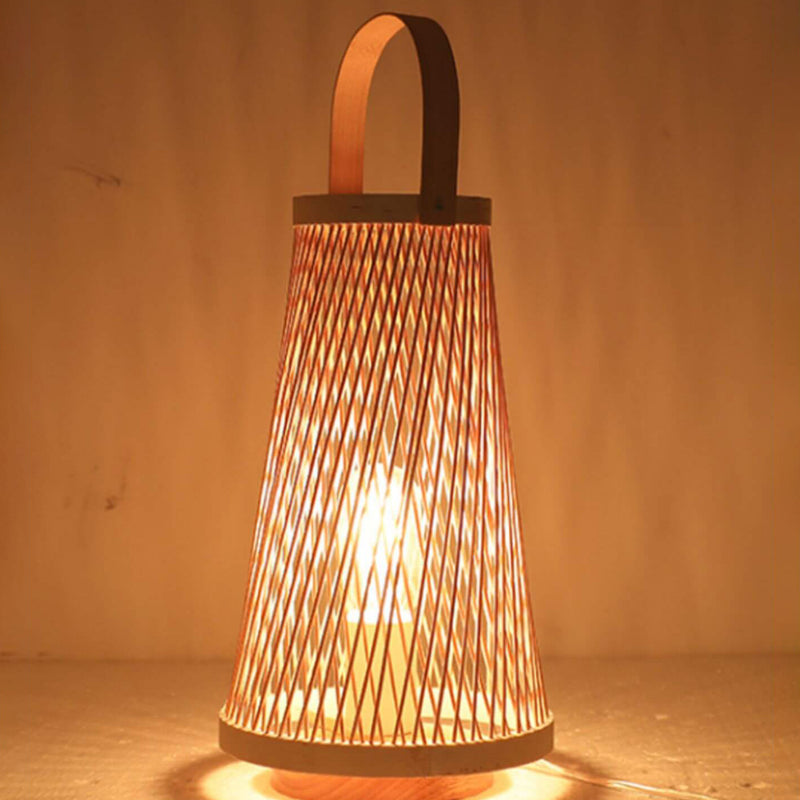 Lámpara de Mesa Minimalista de Tejido de Bambú Ovalado con 1 Luz 