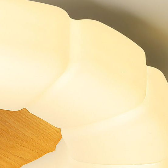 Contemporary Creative Petals Hardware PE Wood Grain LED Flush Mount Ceiling Light for Bedroom