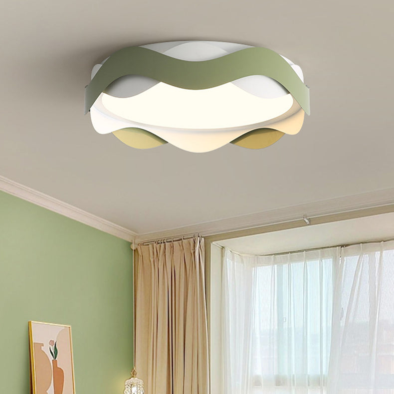 Luz de techo empotrada LED de hierro acrílico redonda con ondas de crema creativa contemporánea para sala de estar 