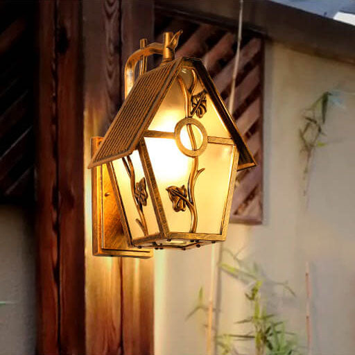 Applique murale extérieure rétro en aluminium étanche avec verre dépoli et 1 lumière 