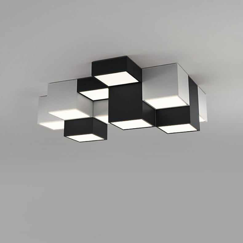 Lustre Plafonnier LED Moderne Minimaliste Cube en Fer et Acrylique pour Salon 