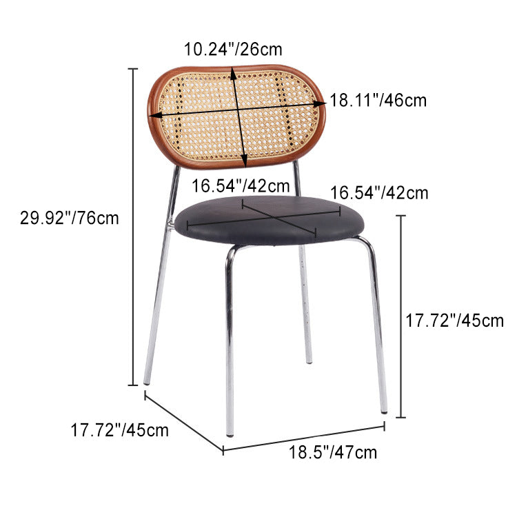 Contemporary Nordic Round PU Leather Wood Rattan Chair Backrest For Living Room
