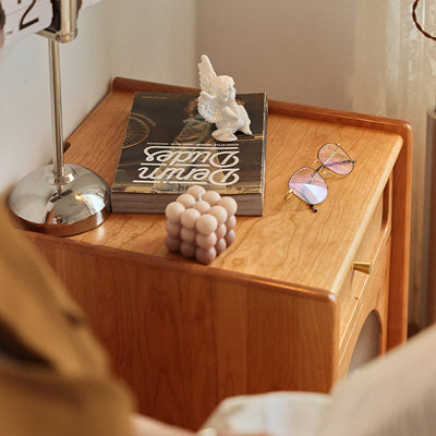 Table de nuit cube en bois massif rétro contemporain avec 1 tiroir pour chambre à coucher 