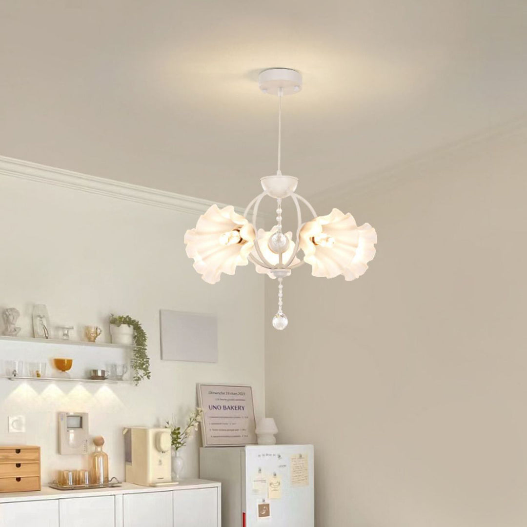 Modern Art Deco Crystal Glass Flower Shade 3/5-Light Chandelier For Living Room