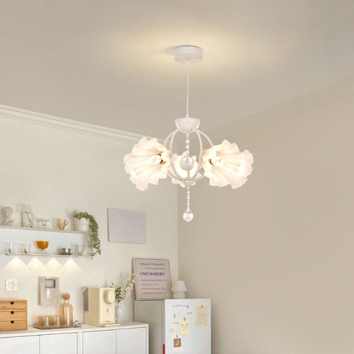 Modern Art Deco Crystal Glass Flower Shade 3/5-Light Chandelier For Living Room