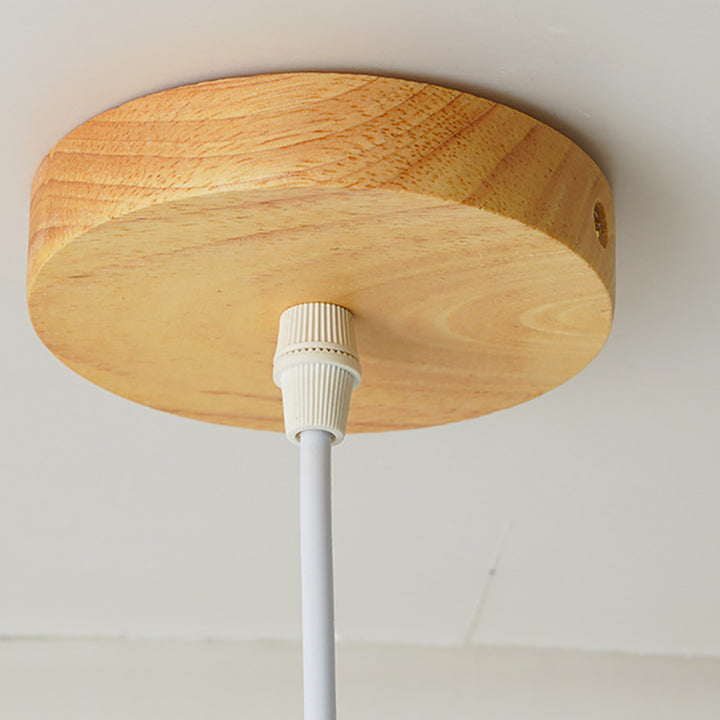Lámpara de araña de isla de 1/3/5 luces con pantalla de vidrio de globo y marco lineal de madera tradicional japonesa para sala de estar 