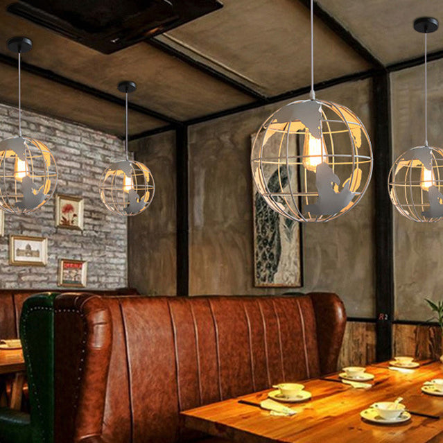 Zeitgenössische industrielle runde Globus Eisen Mesh Shade 1-Licht Pendelleuchte für Wohnzimmer 