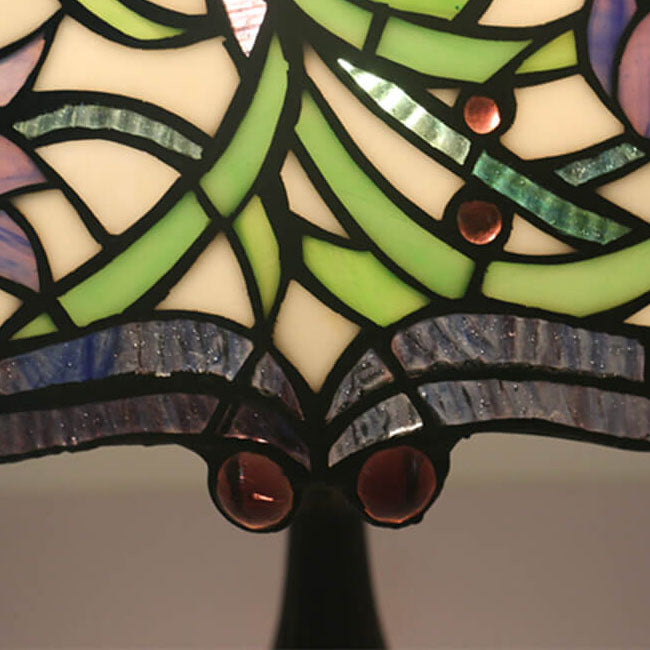 Lámpara de Mesa de 1 Luz con Cúpula de Resina de Vidrio Tiffany Tulip Vintage 