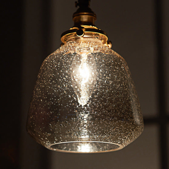 Traditional Japanese Brass Glass Air Bubble Round Terete 1-Light Pendant Light For Dining Room