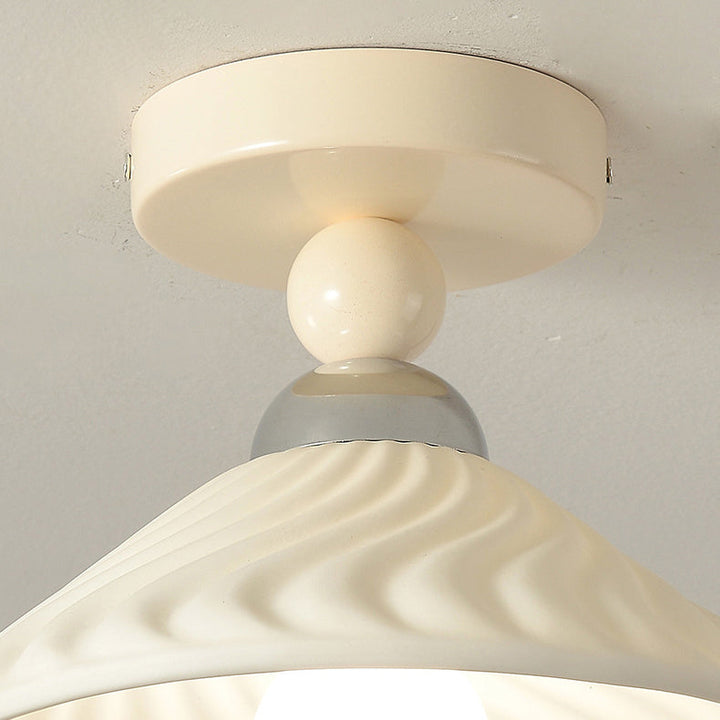 Luz de techo semiempotrada de 1 luz con pantalla redonda geométrica de cerámica crema contemporánea escandinava para sala de estar 