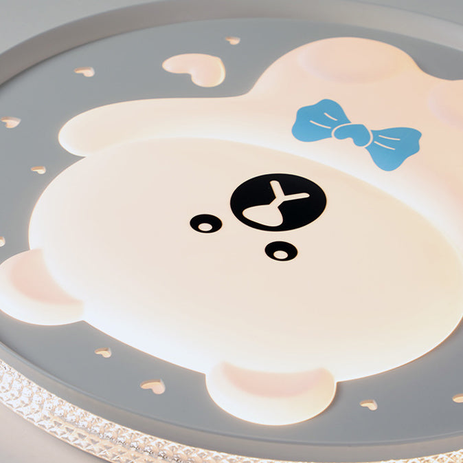 Plafonnier LED Rond Ours en Fer Acrylique pour Chambre d&