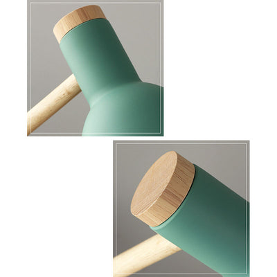 Lampe de table contemporaine nordique avec abat-jour en fer semi-circulaire et base en bois à 1 lumière pour étude 