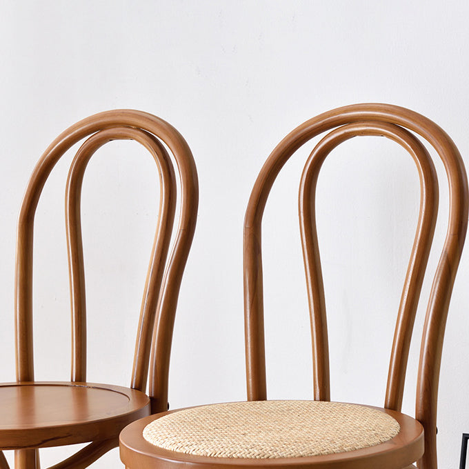 Contemporary Retro Faux Rattan Rubberwood Round Arched Dining Chair Backrest For Dining Room