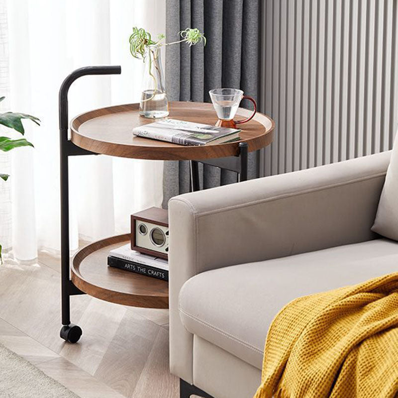 Table basse moderne minimaliste ronde en fer et bois à 2 niveaux pour le salon 