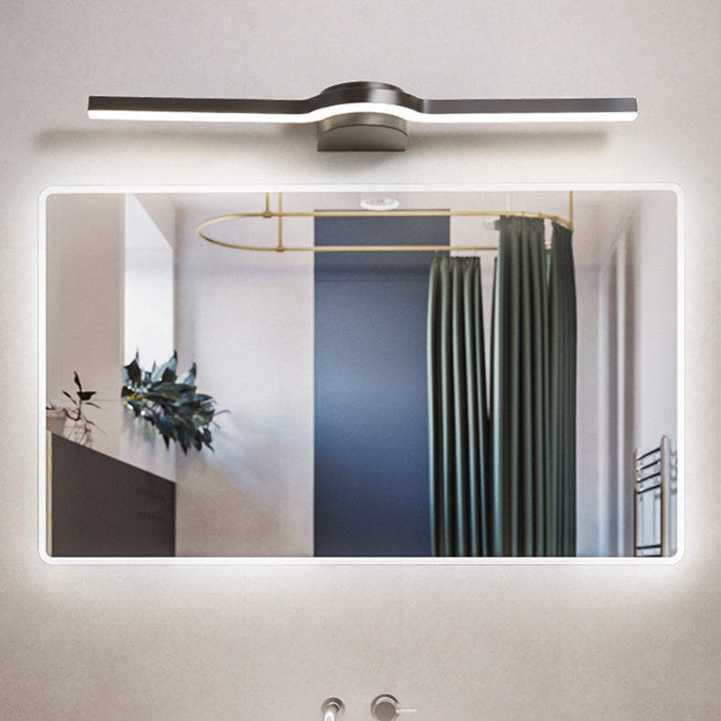 Lumière de vanité LED moderne minimaliste rectangulaire longue avec base demi-ronde en fer, aluminium et acrylique pour miroir mural de salle de bain 