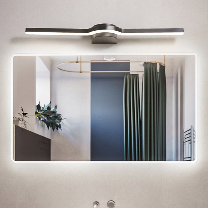 Lumière de vanité LED moderne minimaliste rectangulaire longue avec base demi-ronde en fer, aluminium et acrylique pour miroir mural de salle de bain 