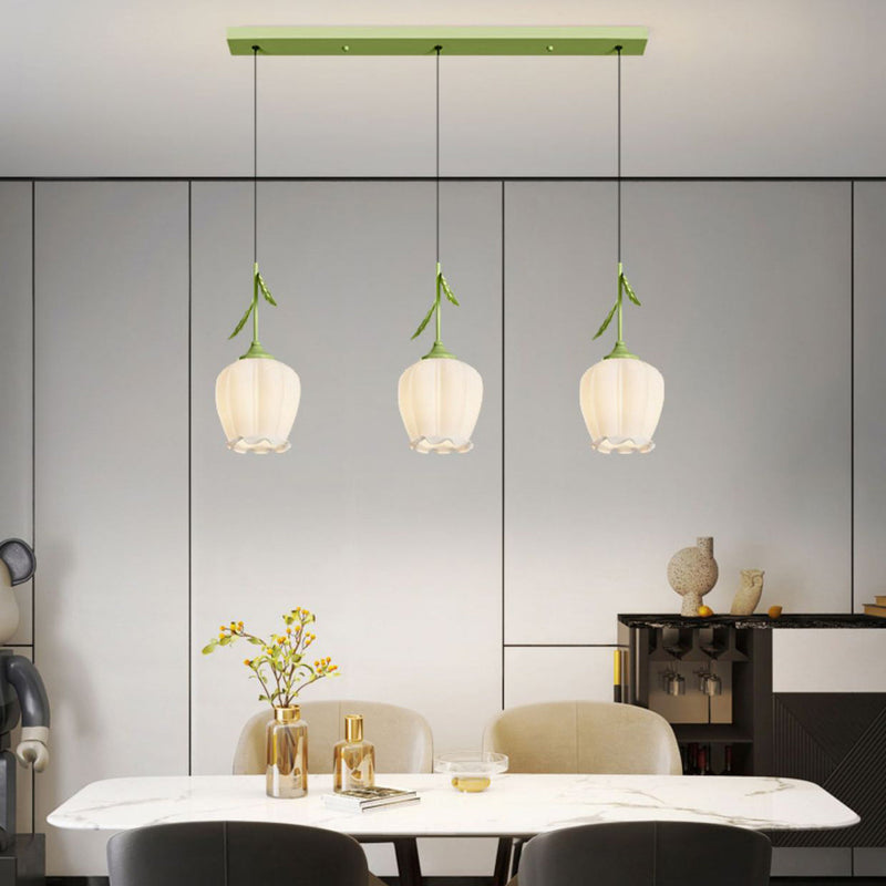 Zeitgenössischer kreativer Blumen-Glas-Eisen-Blätter-Entwurf 3-Licht-Insel-Licht-Kronleuchter für Wohnzimmer 