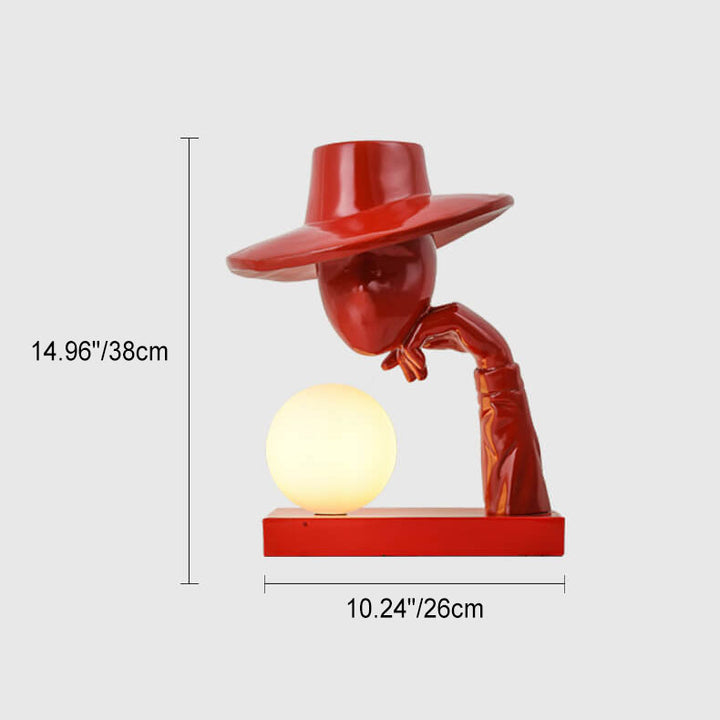 Moderne abstrakte Kunstskulptur einer menschlichen Figur mit Hut FRP 1-Licht Tischlampe 