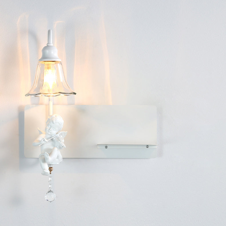 Zeitgenössische kreative Engel Blütenblatt Harz Glas 1/2 Licht Wandleuchte Lampe für Schlafzimmer 