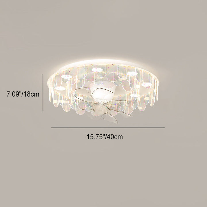 Contemporary Creative Iron Acrylic Round Piece LED Flush Mount Ceiling Fan Light For Living Room