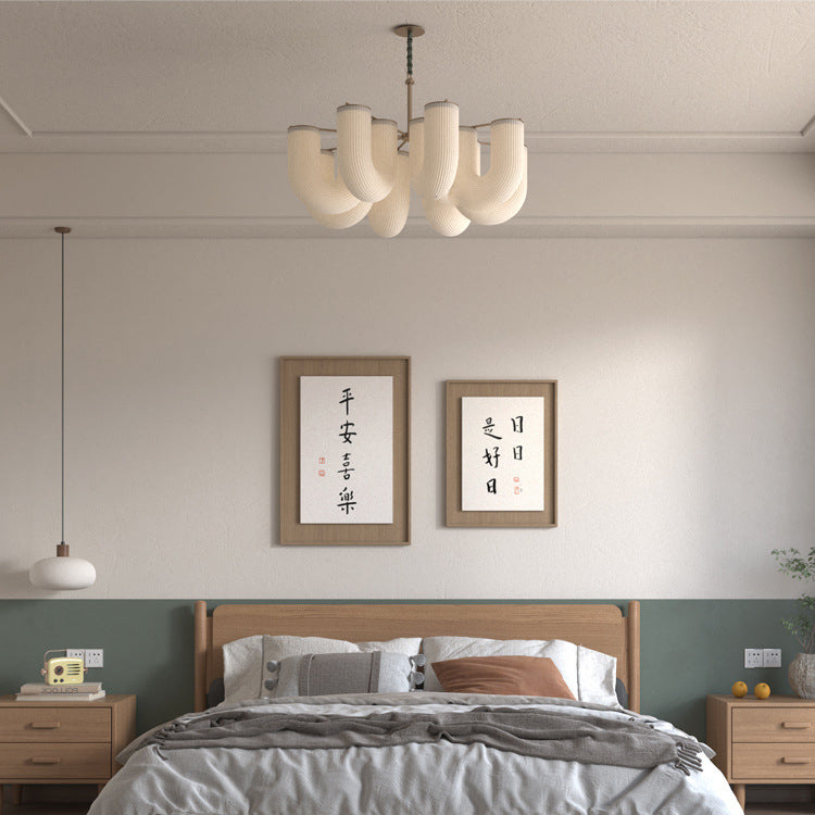 Moderner Mid-Century Pipe Geometrischer Eisen PE LED Kronleuchter für Wohnzimmer 
