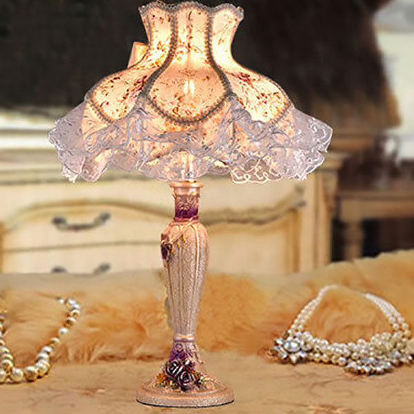 European Retro Fabric Lace Resin Lamp Holder 1-Light Table Lamp