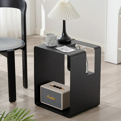 Mesa Auxiliar Moderna Minimalista Rectangular Cúbica de Hierro con 2 Almacenamientos para Sala de Estar 