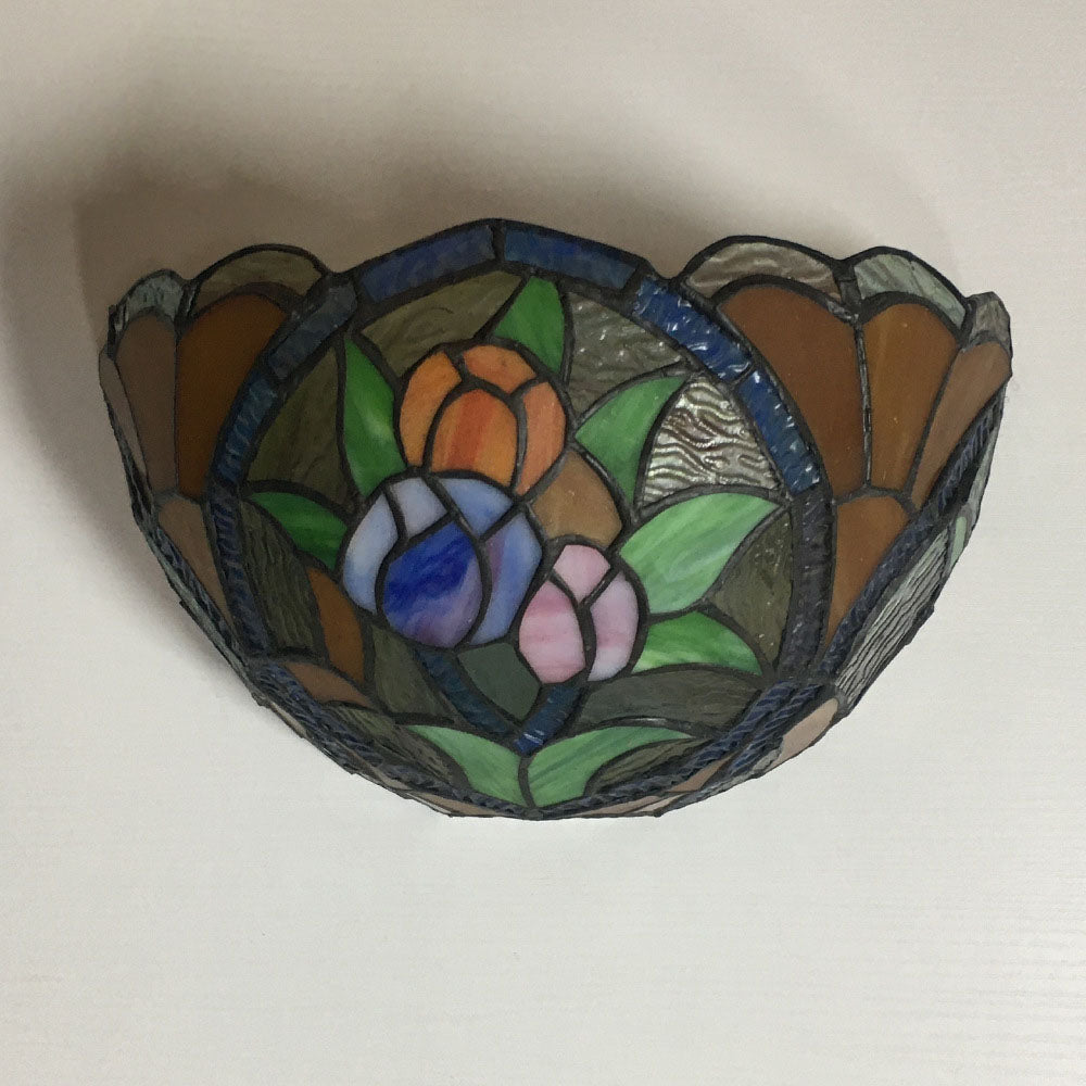 Applique Murale à 1 Lumière en Verre Alliage Tiffany Traditionnel avec Fleur Semi-circulaire et Libellule pour Couloir 