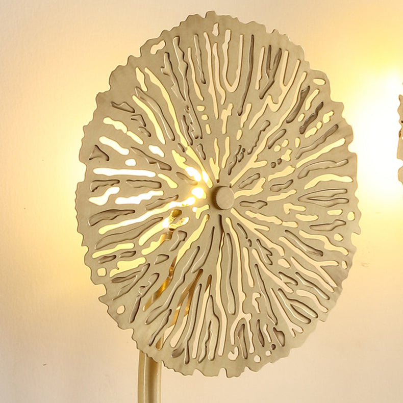 Moderne Luxus Vollkupfer Hohl Lotusblatt Cluster 3/5/7-Licht Wandleuchte Lampe für Wohnzimmer 