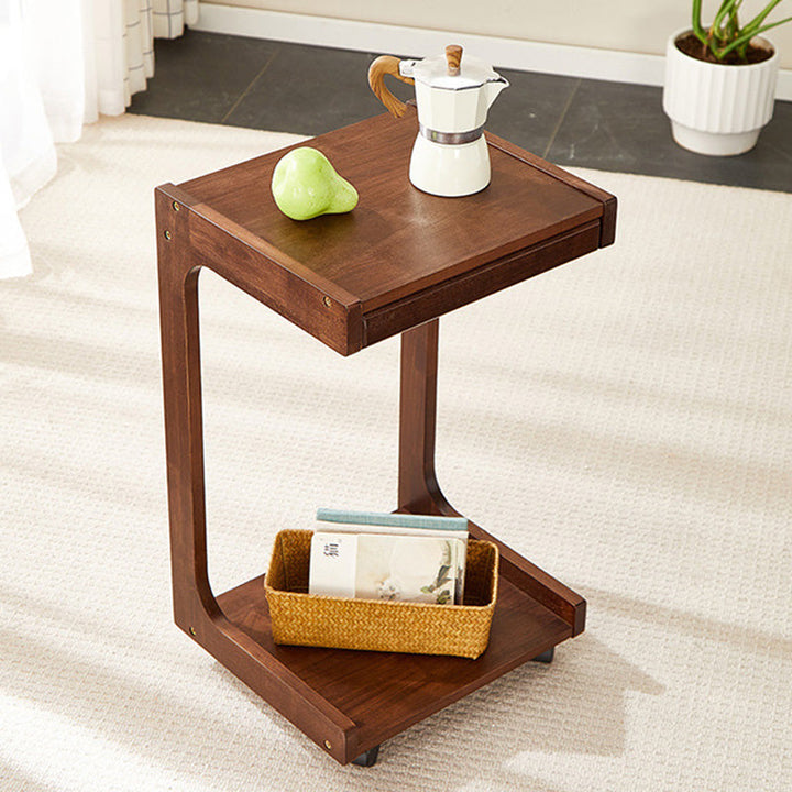 Modern Minimalist Rectangular MDF Nan Bamboo Side Table 2-Tier For Living Room