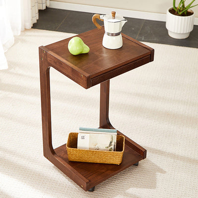 Table d'appoint rectangulaire en bois minimaliste moderne à 2 niveaux pour le salon 