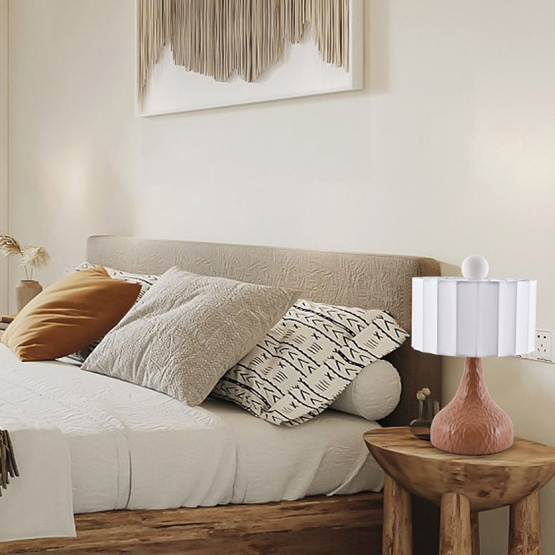 Traditionelle japanische Säule Stoff Harz 1-Licht Tischlampe für Wohnzimmer 