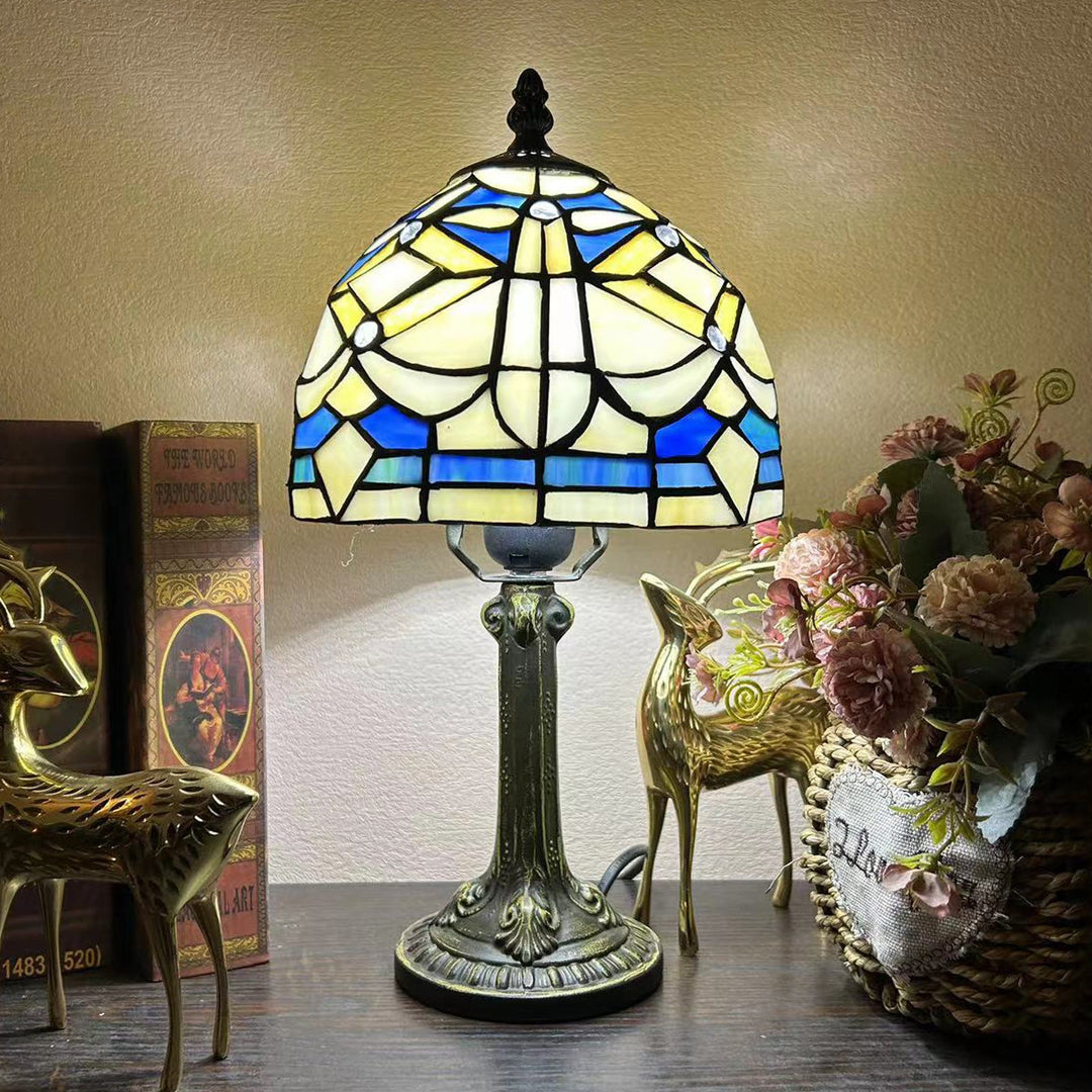 Lampe de table 1 lumière en verre de fer avec dôme Tiffany traditionnel pour étude 