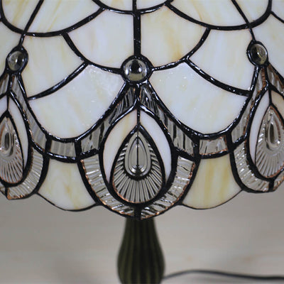 Tiffany Retro Lotus Resin Base Stained Glass 1-Light Table Lamp