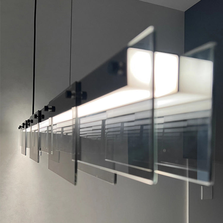 Lustre à LED moderne minimaliste en verre long et cuivre pour salon 