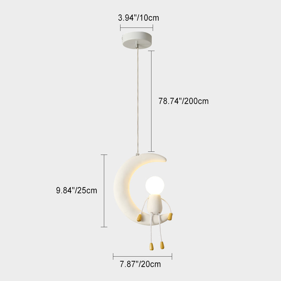 Suspension 1 Lumière pour Chevet en Résine de Fer et Verre avec Poupée Lune Contemporaine pour Enfants Nordiques 