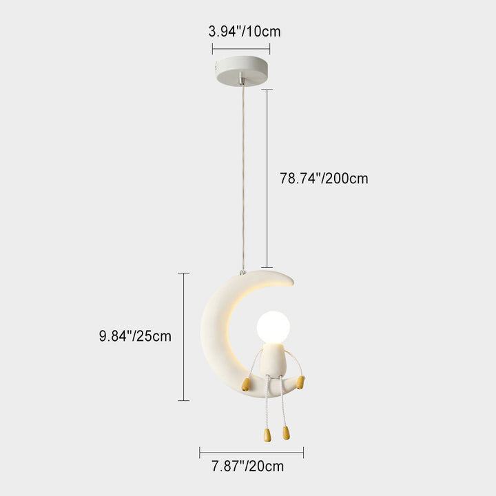 Suspension 1 Lumière pour Chevet en Résine de Fer et Verre avec Poupée Lune Contemporaine pour Enfants Nordiques 