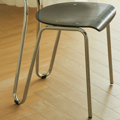 Moderner minimalistischer quadratischer Metall-Holz-Stuhl mit vier Beinen und Rückenlehne für das Wohnzimmer 