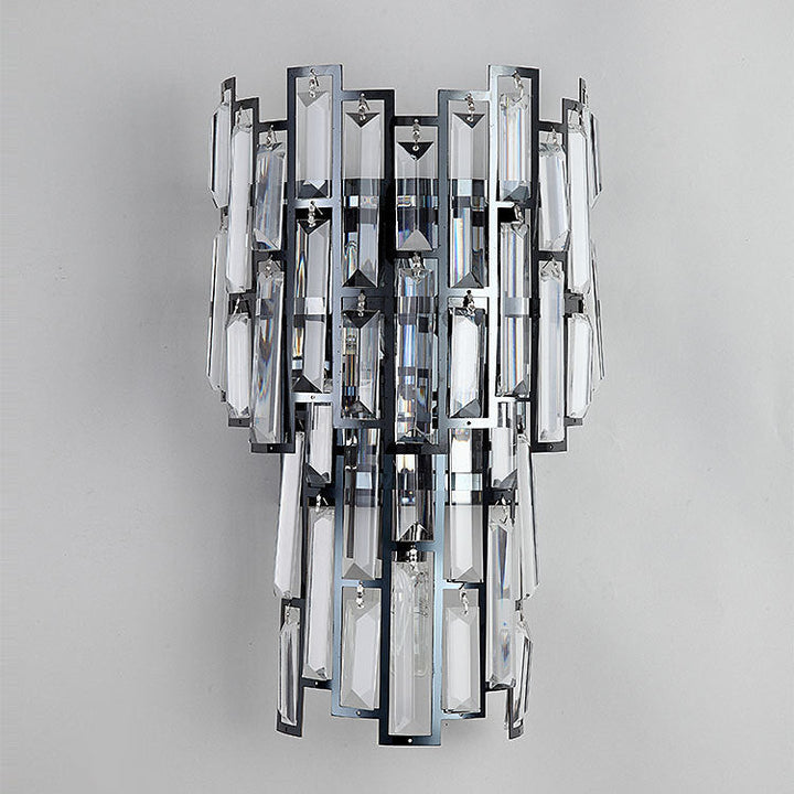 Modern Luxury Double Half Cylinder Stainless Steel Crystal 3-Light Wall Sconce Lamp For Living Room
