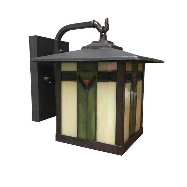 Traditional Tiffany Square House Iron Stained Glass 1-Light Wall Sconce Lamp For Living Room