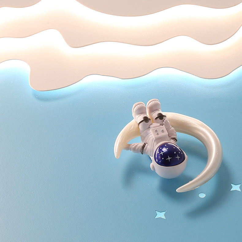 Lustre Plafonnier LED Rond Nuage Astronaute en Fer Créatif Contemporain pour Chambre d&
