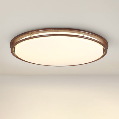 Plafonnier LED rond géométrique minimaliste moderne en bois de noyer et acrylique pour salon 