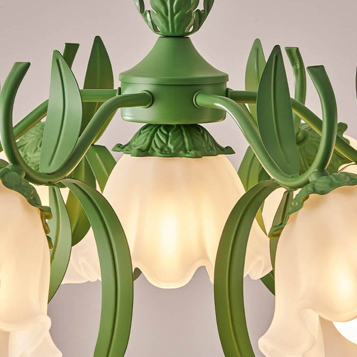 Zeitgenössischer Kreativer Glocken-Orchideenblume Eisen Glas 4/6/7/9 Licht Kronleuchter für Wohnzimmer 