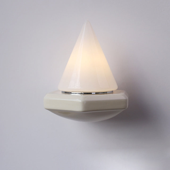 Traditional Vintage Conical Ceramic Glass Iron 1-Light Wall Sconce Lamp For Living Room