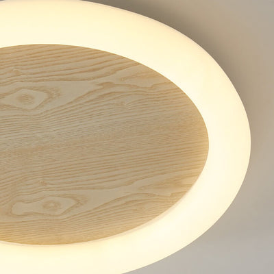 Japanese Minimalist Wood Grain Round Iron LED Flush Mount Ceiling Light