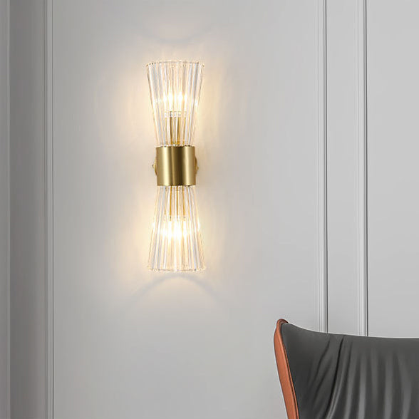 Lámpara de Aplique de Pared Contemporánea de Lujo con Cristal Acanalado Luminosa de 2 Luces para Dormitorio 