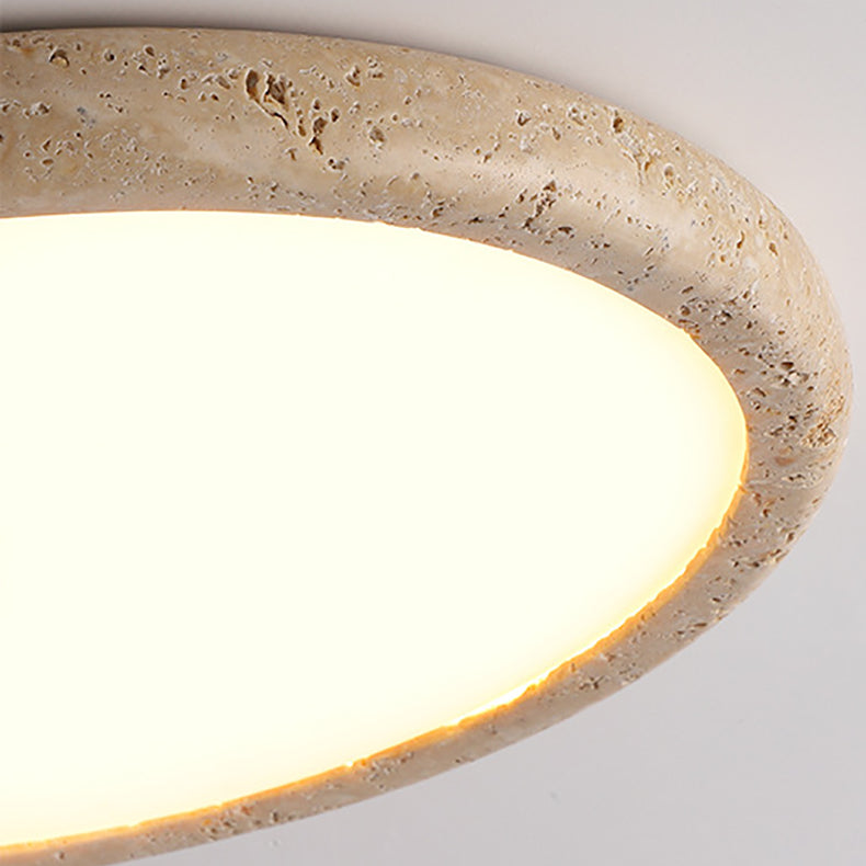 Traditional Japanese Round Yellow Travertine Acrylic LED Flush Mount Ceiling Light For Living Room