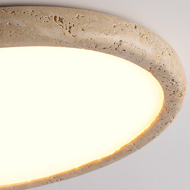 Traditional Japanese Round Yellow Travertine Acrylic LED Flush Mount Ceiling Light For Living Room