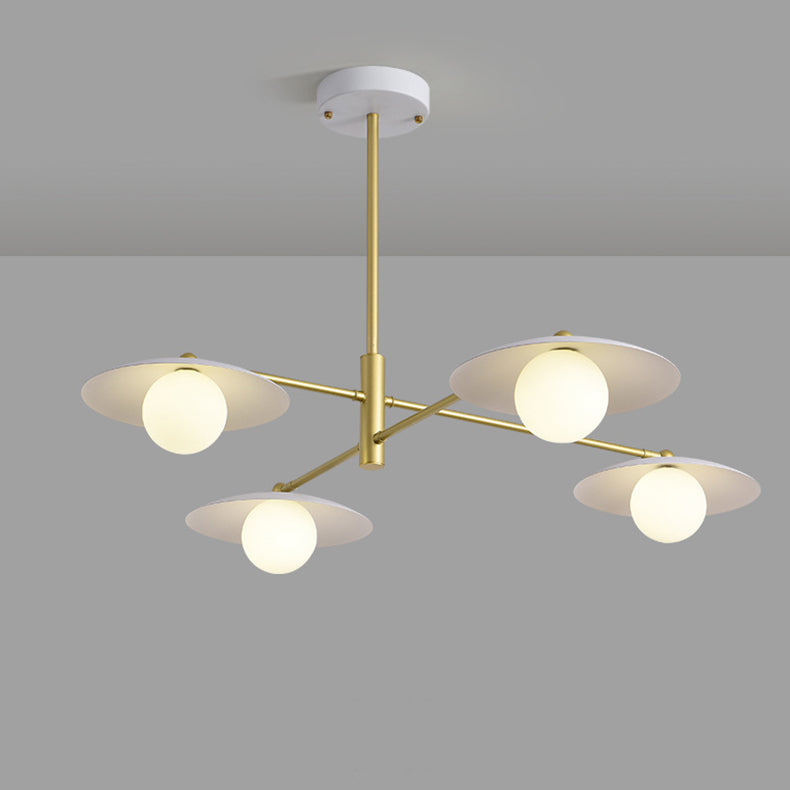 Modern Minimalist Round Flying Saucer Orb Branch Iron Glass 4/6/8-Light Chandelier For Living Room